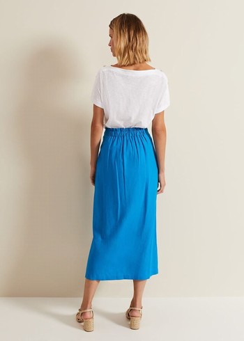 Phase Eight Hayden Linen Wrap Skirts Blue USA | 8549721-HD